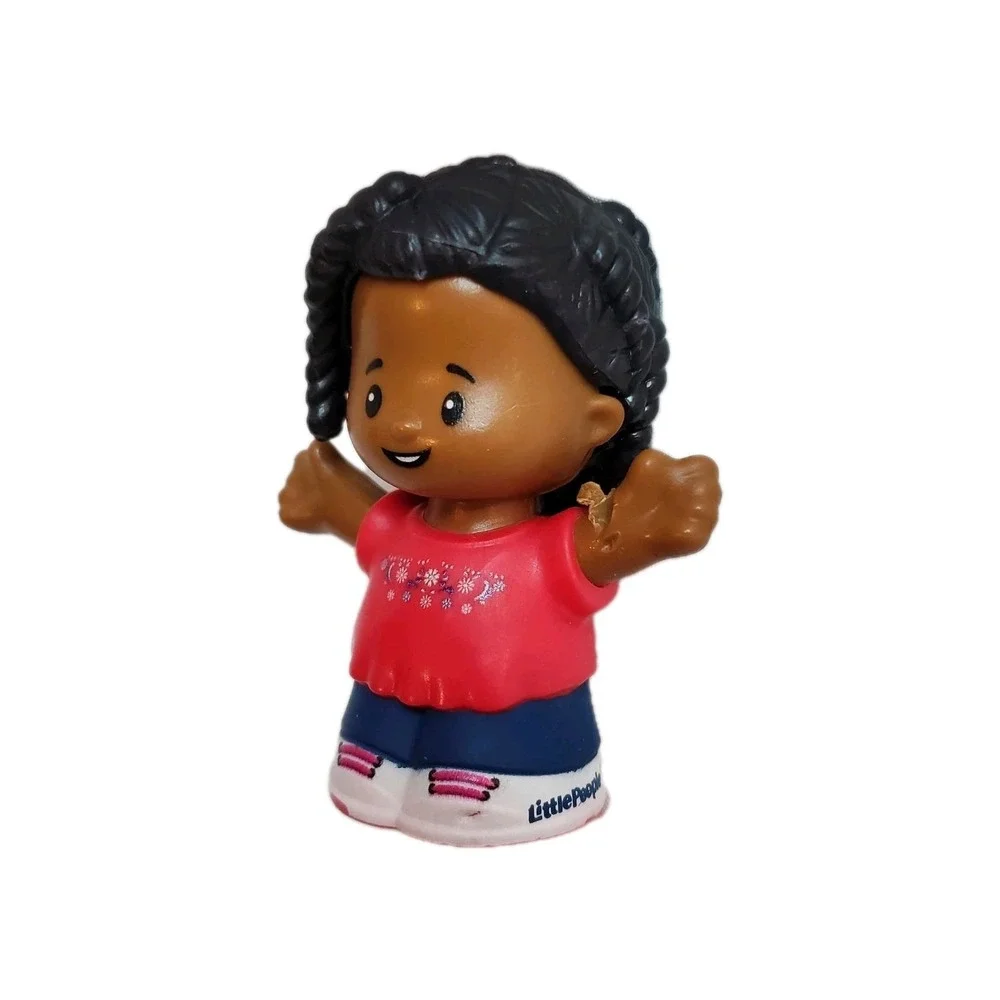 Little People African American‎ Girl Figure Wearing Pink Floral Print Shirt